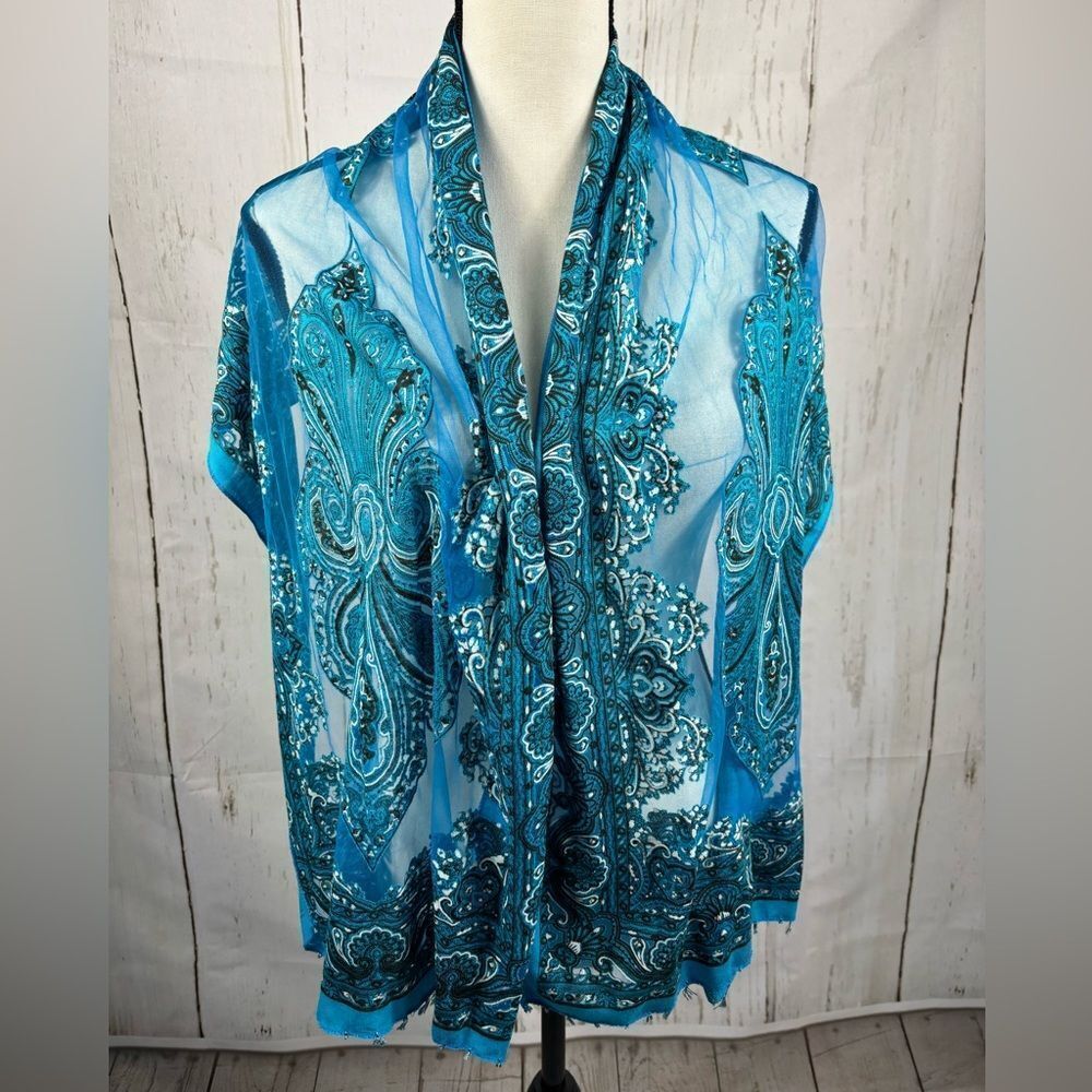 ‼️final must bundle‼️ Blue Ornament Western Scarf Wrap - Picture 4 of 7